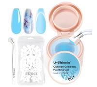 U-Shinein Cushion Gradient Painting Gel, Ombre Nails Aura Nails Full Coverage Precise Control of Each Dip 100pcs Spong & Grabbing Pen Matte Effect Non-Wipe Long Lasting Soak Off UV LED,Set Blue