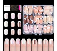 U-Shinein French Press On Nails, 9 Colors French Fake Nails, Full Cover French Nail Tips, 135 Pieces Short False Nails with Pre-Applied Base Coat & Tip Primer, Pre-made French Tips for Women, 06