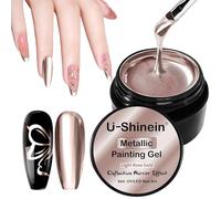 U-Shinein Metallic Painting Gel for Nail, Mirror Silver Golden Nail Gel, Upgraded Super Reflective Metal Painting Gel, Nail DIY Nail Art Paint Liner, UV Gel, Light Rose Gold
