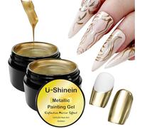 U-Shinein Mirror Silver Golden Nail Gel - Super Reflective Metal Painting Gel for DIY Nail Art, UV Gel