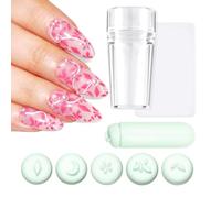 U-Shinein Nail Stamper Kit, French Silicone Nail Stamper Kit & Nail Art Stamp Pen, Nail Art Pen Replaceable Flower Leaf Nail Stamping Tool with Different Patterns Pink Home DIY Nail Art Salon，#Green
