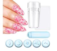 U-Shinein Nail Stamper Kit, French Silicone Nail Stamper Kit & Nail Art Stamp Pen, Nail Art Pen Replaceable Flower Leaf Nail Stamping Tool with Different Patterns Pink Home DIY Nail Art Salon，#Blue