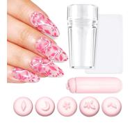 U-Shinein Nail Stamper Kit, French Silicone Nail Stamper Kit & Nail Art Stamp Pen, Nail Art Pen Replaceable Flower Leaf Nail Stamping Tool with Different Patterns Pink Home DIY Nail Art Salon，#Pink