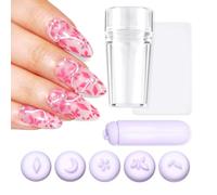 U-Shinein Nail Stamper Kit, French Silicone Nail Stamper Kit & Nail Art Stamp Pen, Nail Art Pen Replaceable Flower Leaf Nail Stamping Tool with Different Patterns Pink Home DIY Nail Art Salon，#Purple