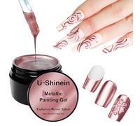 U-Shinein Painting Gel for Nail, Mirror Silver Golden Nail Gel, Upgraded Super Reflective Metal Painting Gel, Nail DIY Nail Art Paint Liner, UV Gel, Rose Golden