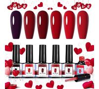 U-Shinein Red Gel Nail Polish, 6 Colors Classic Red Nail Art Set Silky Texture High Color Rendering Gel Nail Polish Set Bloody Red Christmas Nail Polish Gel Manicure DIY Salon Nail Art Gifts UV LED