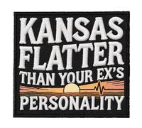 U-Sky Funny State Roast Patches, US States Sarcastic Embroidered Iron-Ons for Hat, Jacket, Backpack, American Geography Humor Gifts (Kansas Flatter Than Your Ex's Personality)