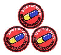 U-Sky Sew or Iron on Patches, 3pcs Pills Good for Health Bad for Education Iron Patches Letter for Clothing, Red Demin Patches for Jeans, Sew on Applique Patches for Jackets