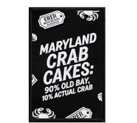 U-Sky Sew or Iron-on Sarcasm Applique Patches | Maryland Crab Cakes Heritage Embroidered Patch | Classic Seafood Satire Design | Black & White Text Style | Hat Bag Jacket Emblem
