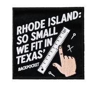 U-Sky Sew or Iron on Sarcasm Embroidered Patches | Rhode Island Size Satire Embroidered Patch | Fits in Texas' Backpocket Humor Design | Ruler Motif | Black & White State Pride for Hats Bags
