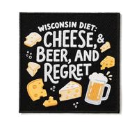 U-Sky Sew or Iron on Sarcasm Embroidered Patches | Wisconsin Cheese & Beer Satire Patch | State Diet Humor Design | Embroidered Dairy Motifs | Iron On Emblem for Hats Jackets