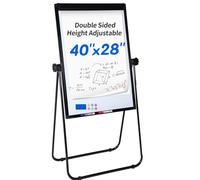 U-Stand Whiteboard - 40x28 inches Double Sided Magnetic Dry Erase Board, Portable Whiteboard/Flipchart Easel, Height Adjustable & 360 Degree Rotating w/ 1 Eraser, 6 Magnets and Paper Pads