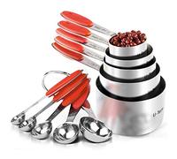 U-Taste 18/8 Stainless Steel Measuring Cups and Spoons Set of 10, Upgraded Thickness Handle (Red)