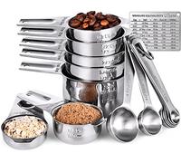 U-Taste 18/8 Stainless Steel Measuring Cups and Spoons Set of 15, Silver | Kitchen Metal Measure Gadgets, Heavy Duty Stackable Teaspoon Tablespoon Scoop for Baking Cooking Dry Liquid Food Ingredient