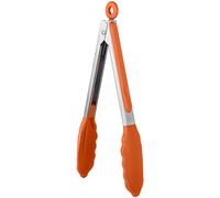 U-Taste 22cm Silicone Tongs: 315℃ Heat Resistant Kitchen Tong with Firm Sealed Non Stick Rubber Tips, Silicon Coated 18/8 Stainless Steel Handle and Smooth Locking for Cooking Serving BBQ (Orange)