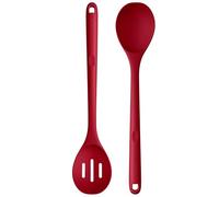 U-Taste 33.9 cm Extra Long Silicone Spoons: 315℃ Heat Resistant Food Grade Solid & Slotted Cooking Spoons, Nonstick Seamless Kitchen Utensil for Serving Mixing Stirring Basting Draining (Red, 2pcs)
