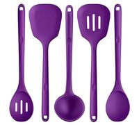 U-Taste Extra Long Silicone Kitchen Utensils, 5 Pcs 315℃ Heat Resistant Food Grade Cooking Tools Non-Stick Silicone Spatula Turner Spoon Set for Mixing Serving Frying Stirring Draining (Purple)