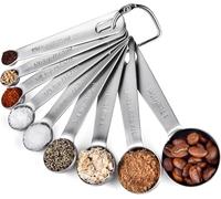 U-Taste Metal Measuring Spoons Set, 18/8 Stainless Steel Tablespoon Teaspoon Tbsp TSP Integrated Long Handle Round Measure Scoop for Baking Cooking (9 Pieces)