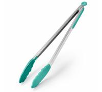 U-Taste Silicone Kitchen Tong, 250℃ Heat Resistant, 40cm, Aqua Sky | Non Stick Rubber Tipped, 18/8 Stainless Steel Handle, Smooth Locking, Heavy Duty for Cooking Serving Buffet Salad Barbecue