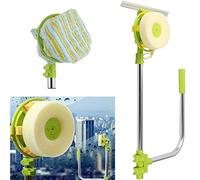 U-Type Safety Window Cleaner High-Rise Indoor/Outdoor Glass Cleaning Window with 2-in-1 Squeegee & Sponge Head, Telescopic Pole Window Cleaner Tool Kit Adjustable Handle Brush Wiper - Sliver & Green