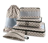 U+U 5 Set Packing Cubes for Travel Essentials Ultralight Luggage Packing Organizers with Laundry Bag and Shoe Bag for Vacation, Business Trip and Camping, Brown Polka Dot, 5 Set