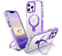 U UMIONE for iPhone 13 Pro Max Magnetic case with Stand and Finger Ring, Compatible with magsafe, Shockproof Transparent Hard Plate, Full Body case, Universal for Boys and Girls 6.7 - Purple