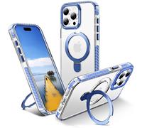 U UMIONE for iPhone 15 Pro Max Magnetic case with Stand and Finger Ring, Compatible with magsafe, Shockproof Transparent Hard Plate, Full Body case, Universal for Boys and Girls 6.7 - Blue