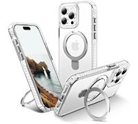U UMIONE for iPhone 15 Pro Max Magnetic case with Stand and Finger Ring, Compatible with magsafe, Shockproof Transparent Hard Plate, Full Body case, Universal for Boys and Girls 6.7 - White