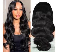 U/V Women's Wig, Natural Black Long Curly Hair, Lace Front Design: Realistic human hair texture, soft waves, and a natural look; glue-free wig(24 inch)