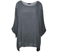 U13 Celebmodelook Womens Ladies Italian Cotton Plain Loose Fit Batwing Lagenlook Kimono Top Dress Insert Vest Plus Size Charcoal Grey