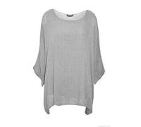 U13 Celebmodelook Womens Ladies Italian Cotton Plain Loose Fit Batwing Lagenlook Kimono Top Dress Insert Vest Plus Size Light Grey