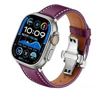 U191U Natural Leather Smartwatch Bands Compatible with Apple Watch Bands 42mm 44mm 45mm 46mm 49mm for Women Men,Suitable for iWatch Series 11 10 987654321,SE/SE2/SE3,Ultra 3/2/1,Purplish Red
