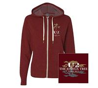 U2 Hoodie Joshua Tree 2017 Official Mens Maroon Red Zipped Ex Tour S