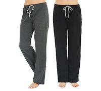 U2SKIIN 2 Pack Pajama Pants for Women Soft, 100% Cotton Comfortable Womens Lounge Lightweight Sleep Pj Bottoms (Black+Dark Grey Mel., XL)
