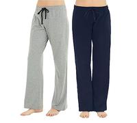 U2SKIIN 2 Pack Pajama Pants for Women Soft, 100% Cotton Comfortable Womens Lounge Lightweight Sleep Pj Bottoms (Navy+Light Grey Mel., L)