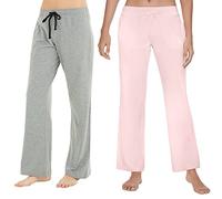 U2SKIIN 2 Pack Pajama Pants for Women Soft, 100% Cotton Comfortable Womens Lounge Lightweight Sleep Pj Bottoms (Pink+Light Grey Mel., L)