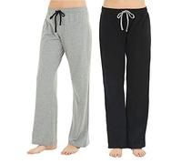 U2SKIIN 2 Pack Pajama Pants for Women Soft, 100% Cotton Comfortable Womens Lounge Lightweight Sleep Pj Bottoms (Black+Light Grey Mel., L)