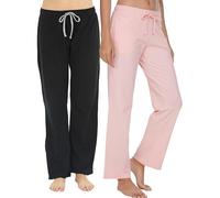 U2SKIIN 2 Pack Pajama Pants for Women Soft, 100% Cotton Comfortable Womens Lounge Lightweight Sleep Pj Bottoms (Black+Pink, L)