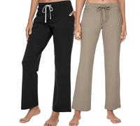 U2SKIIN 2 Pack Pajama Pants for Women Soft, 100% Cotton Comfortable Womens Lounge Lightweight Sleep Pj Bottoms (Black+Khaki, L)