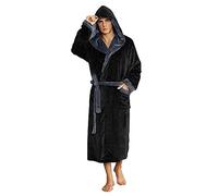 U2SKIIN Mens Fleece Dressing Gown Hooded Robe Plush Bathrobe (Black/Dark Grey, 2XL/3XL)