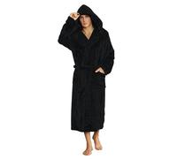 U2SKIIN Mens Fleece Dressing Gown Hooded Robe Plush Bathrobe (Black, S/M)
