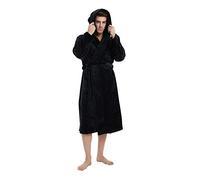 U2SKIIN Mens Fleece Dressing Gown Hooded Robe Plush Bathrobe (Black, S/M)