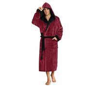 U2SKIIN Mens Fleece Dressing Gown Hooded Robe Plush Bathrobe (Burgundy/Black, L/XL)