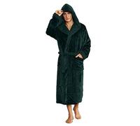 U2SKIIN Mens Fleece Dressing Gown Hooded Robe Plush Bathrobe (Dark Green, S/M)