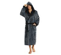 U2SKIIN Mens Fleece Dressing Gown Hooded Robe Plush Bathrobe (Dark Grey/Black, 2XL/3XL)