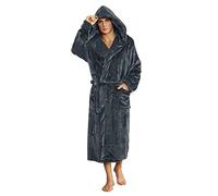 U2SKIIN Mens Fleece Dressing Gown Hooded Robe Plush Bathrobe (Dark Grey, S/M)