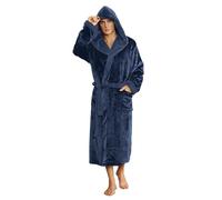 U2SKIIN Mens Fleece Dressing Gown Hooded Robe Plush Bathrobe (Navy Blue, 2XL/3XL)