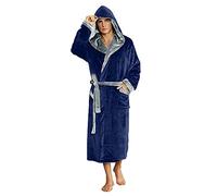 U2SKIIN Mens Fleece Dressing Gown Hooded Robe Plush Bathrobe (Navy/Light Grey, 2XL/3XL)