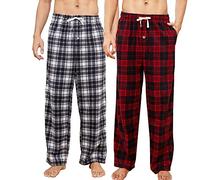 U2SKIIN Mens Fleece Pajama Pants, Warm Plaid Lounge Pj Bottoms for Men with Pockets Soft (Red-black Plaid+ White-black Plaids, 2XL)