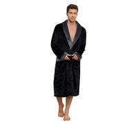 U2SKIIN Mens Fleece Robe Plush Collar Shawl Bathrobe (Black/Dark Grey, 2XL/3XL)